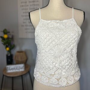 Crochet White Women’s Spaghetti Strap Tank Top Size L